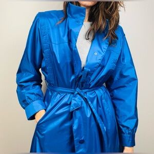 Vintage Blue Raincoat | Mid-Length Trench | 80s–90s